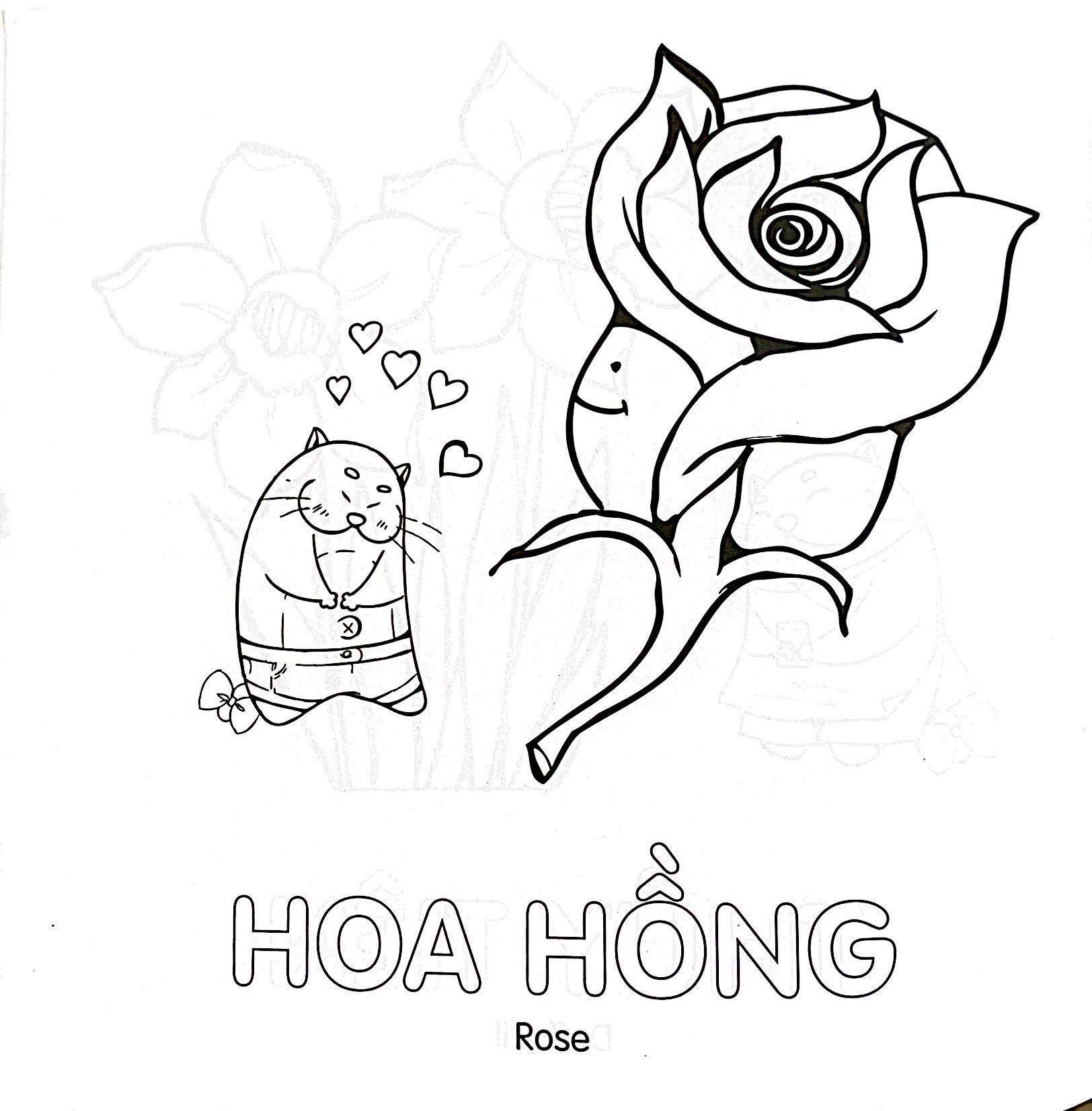 Tô Màu Cùng Mèo Thông Thái - Song Ngữ Việt-Anh - Hoa (Dành Cho Trẻ Từ 3-5 Tuổi)