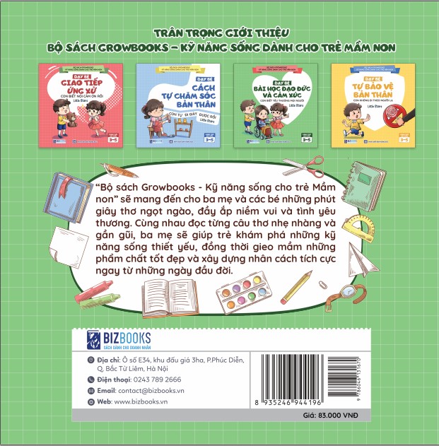 Bộ Sách GROWBOOKS - Kỹ Năng Sống Cho Trẻ Mầm Non: Kỹ Năng Giao Tiếp, Chăm Sóc Bản Thân, Đạo Đức, Cảm Xúc,Bảo Vệ Bản Thân