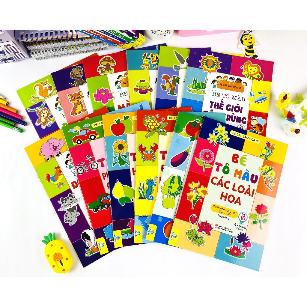 Sách - Bộ 9 cuốn Bé tập làm họa sĩ - Bé tô màu (Song ngữ Anh VIết) - ndbooks