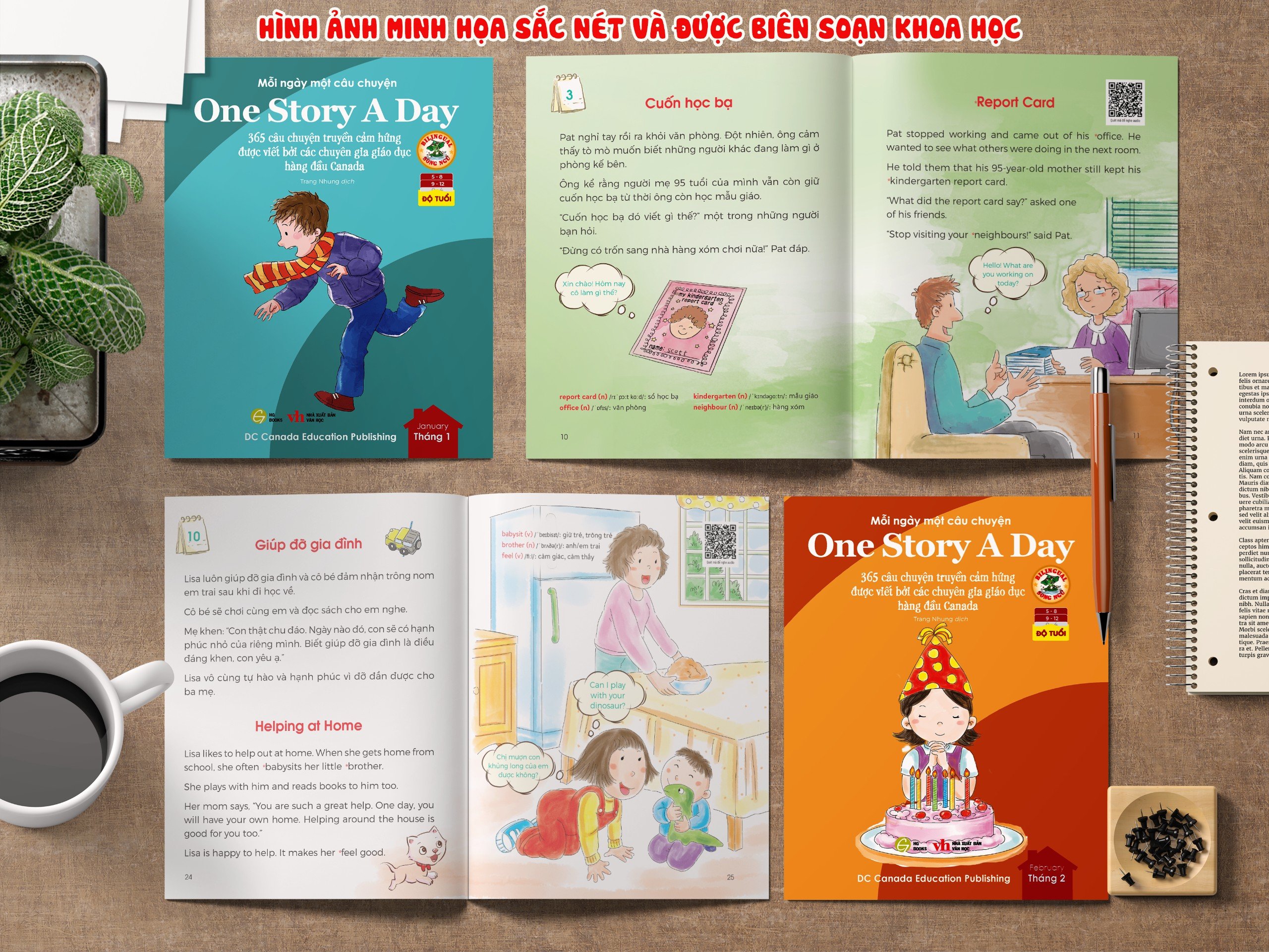 One Story A Day - Sách song ngữ cho bé, 12 cuốn truyện - 365 câu chuyện phát triển trí tuệ và nuôi dưỡng tâm hồn - Tặng kèm file nghe & note từng vựng