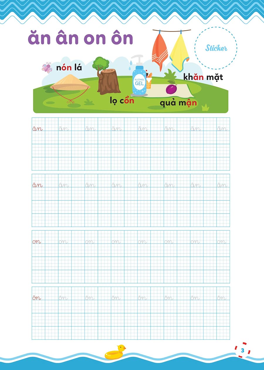 Vở luyện viết hạ cỡ chữ - chữ ô li nhỏ. Quyển 3: Vần