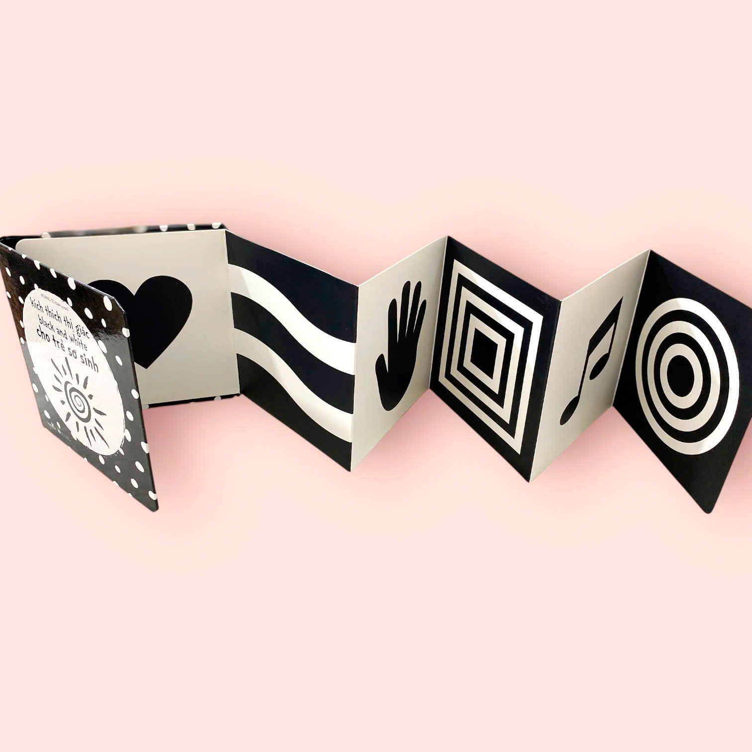 Sách cho bé - Kích Thích Thị Giác - Black and White Cho Trẻ Sơ Sinh - Combo 4 cuốn - Lật mở zigzag - Bồi cứng hoàn toàn