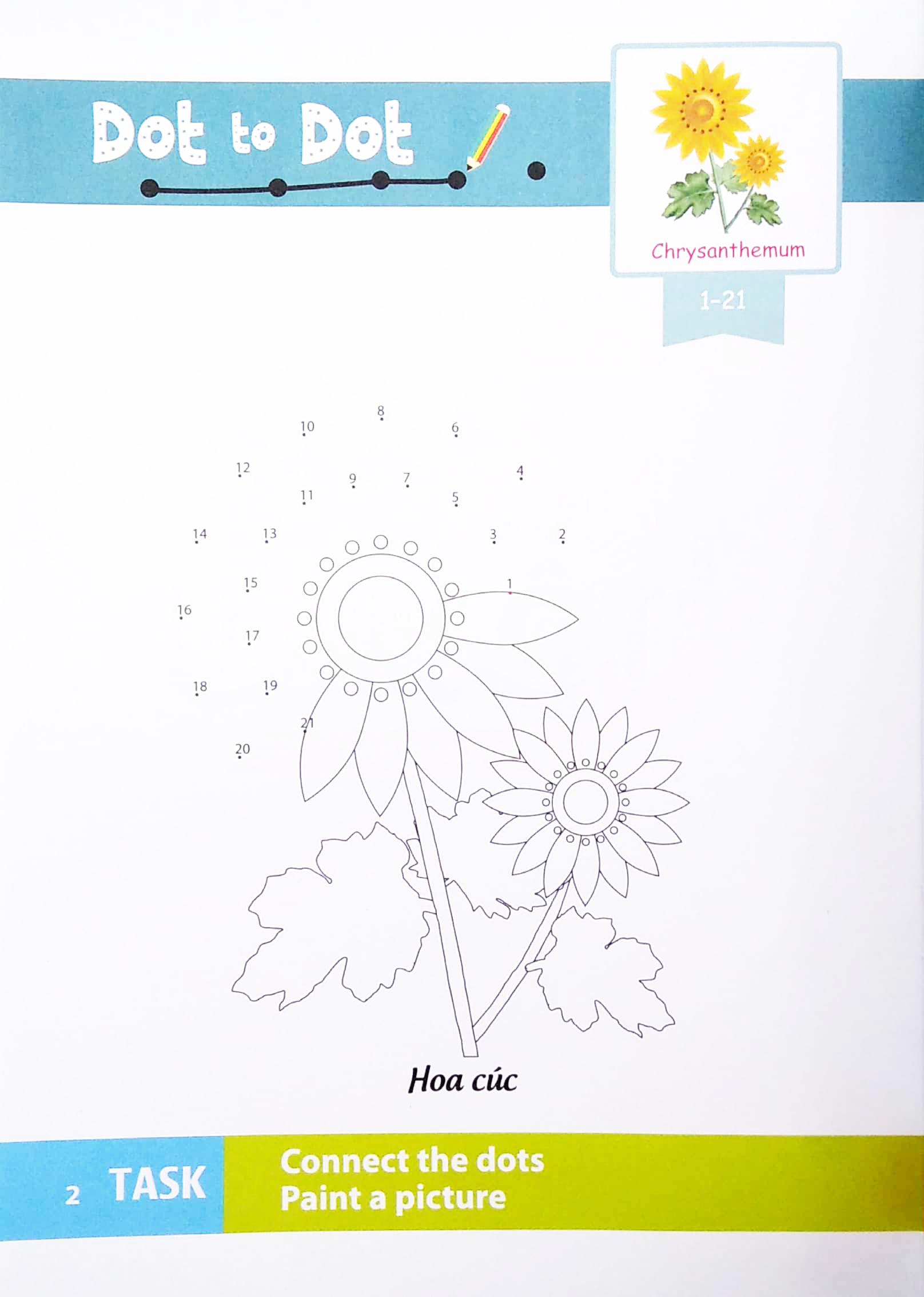 Dot To Dot Coloring Book - Nối Số & Tô Màu - Các Loài Hoa
