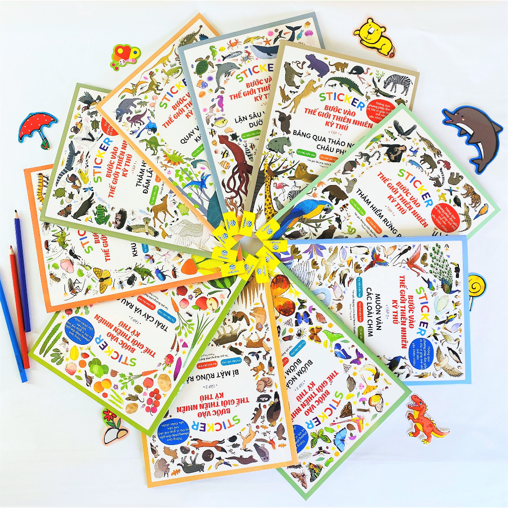 Sách - Combo 10 cuốn Sticker Bước Vào Thế Giới Thiên Nhiên Kỳ Thú Tập 1+2 - ndbooks