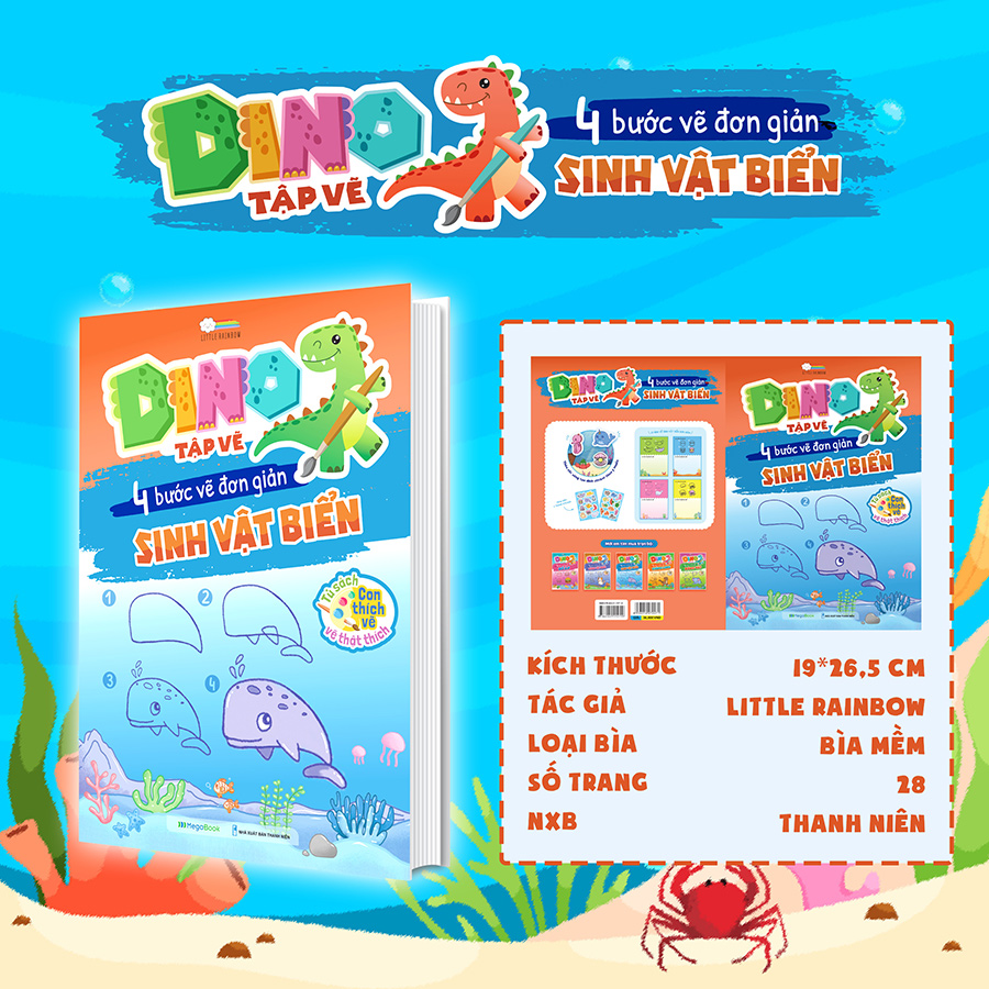 DINO tập vẽ - 4 bước vẽ đơn giản Sinh Vật Biển
