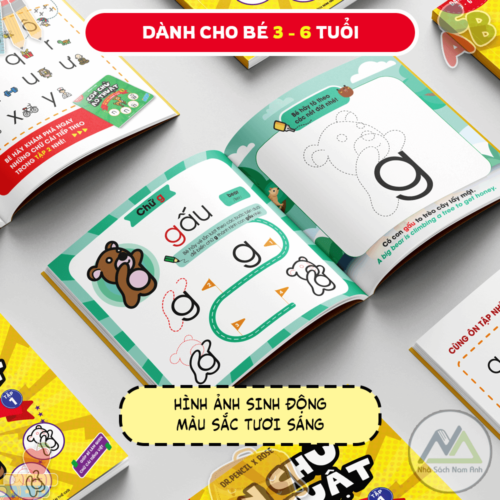 Combo Sách Làm Quen Chữ Cái Tiếng Việt - Tập 1 + 2 TẶNG BỘ BÚT SÁP MÀU THIÊN LONG - Tác giả Dr. Pencil & Rose