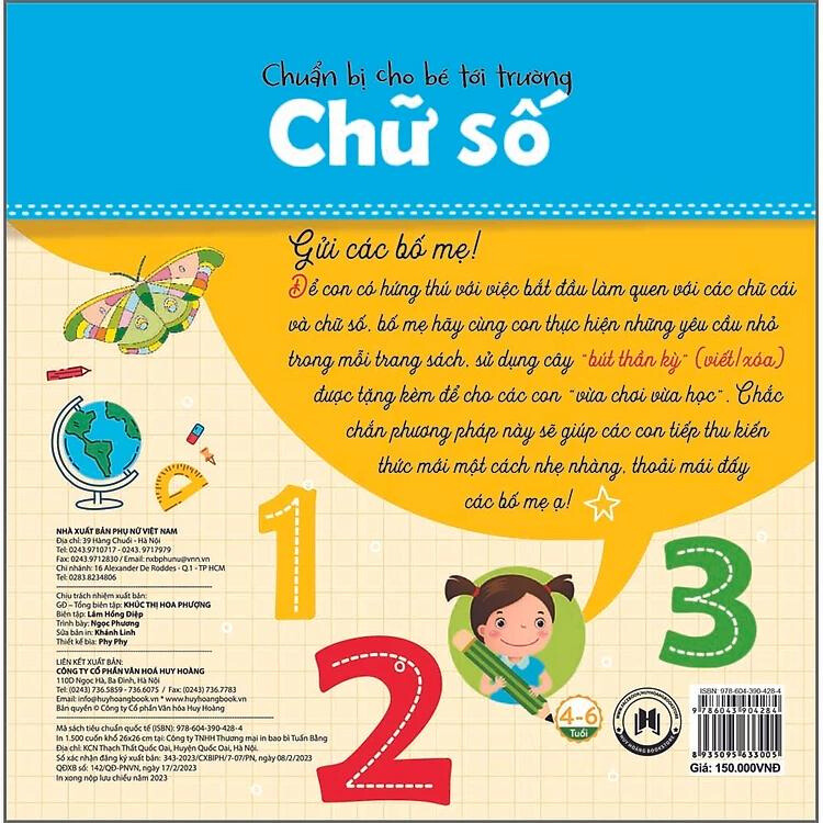 Chuẩn Bị Cho Bé Tới Trường - Chữ Số 123 (Tặng Kèm Bút Viết/Xóa) - Huy Hoàng Bookstore