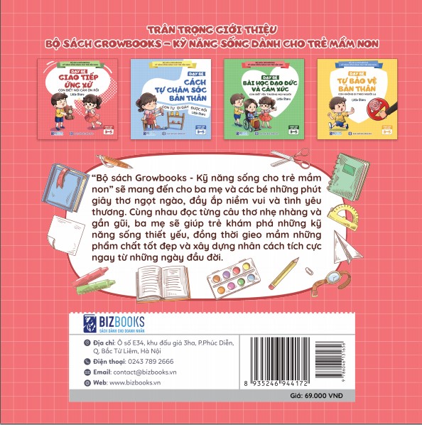 Bộ Sách GROWBOOKS - Kỹ Năng Sống Cho Trẻ Mầm Non: Kỹ Năng Giao Tiếp, Chăm Sóc Bản Thân, Đạo Đức, Cảm Xúc,Bảo Vệ Bản Thân