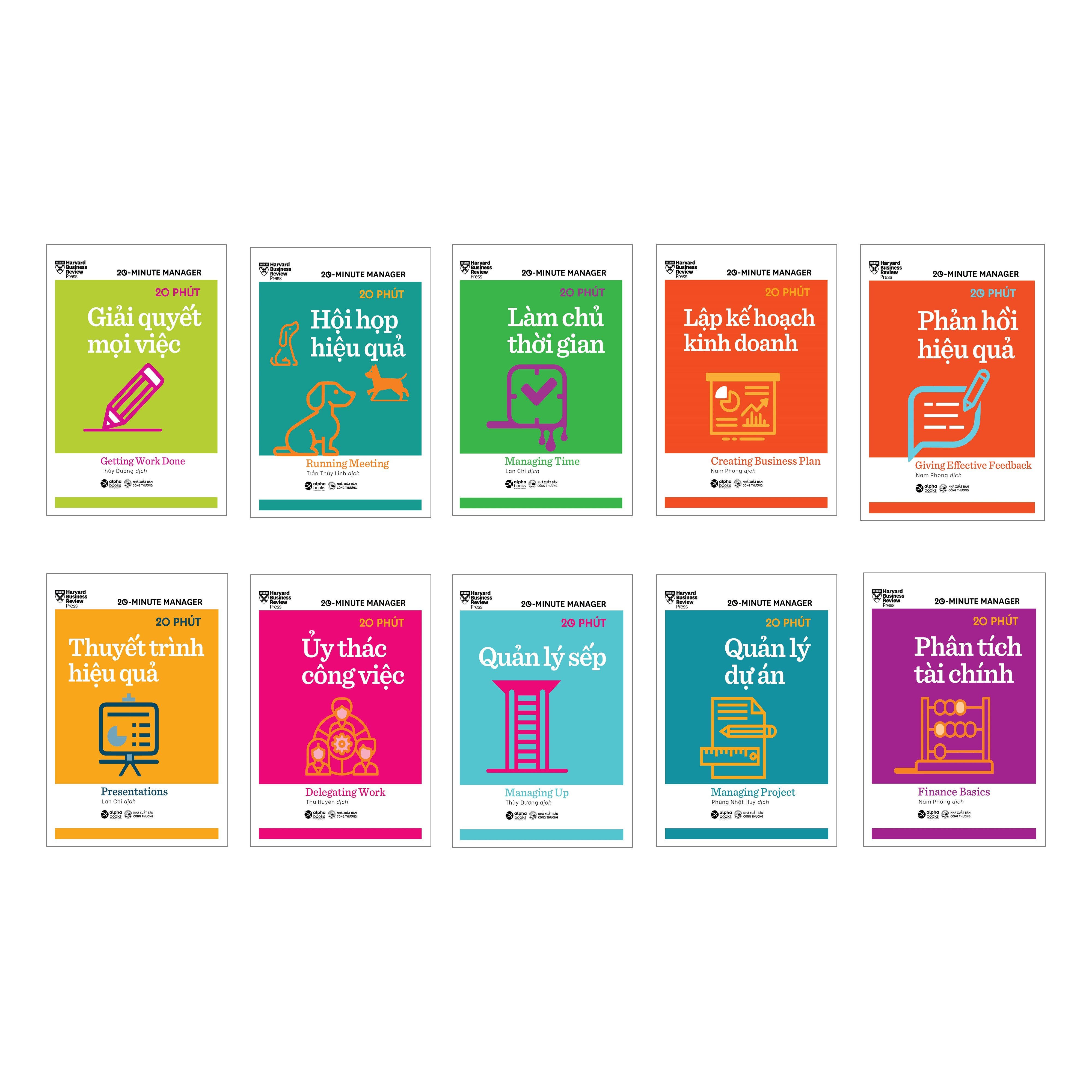 Trạm Đọc | Combo Harvard Business Review: HBR 20 phút: Làm Chủ Thời Gian + Giải Quyết Mọi Việc + Thuyết Trình Hiệu Quả + Ủy Thác Công Việc + Phản Hồi Hiệu Quả + Hội Họp Hiệu Quả + Phân Tích Tài Chính + Lập Kế Hoạch Kinh Doanh + Quản Lý Dự Án + Quản Lý Sếp