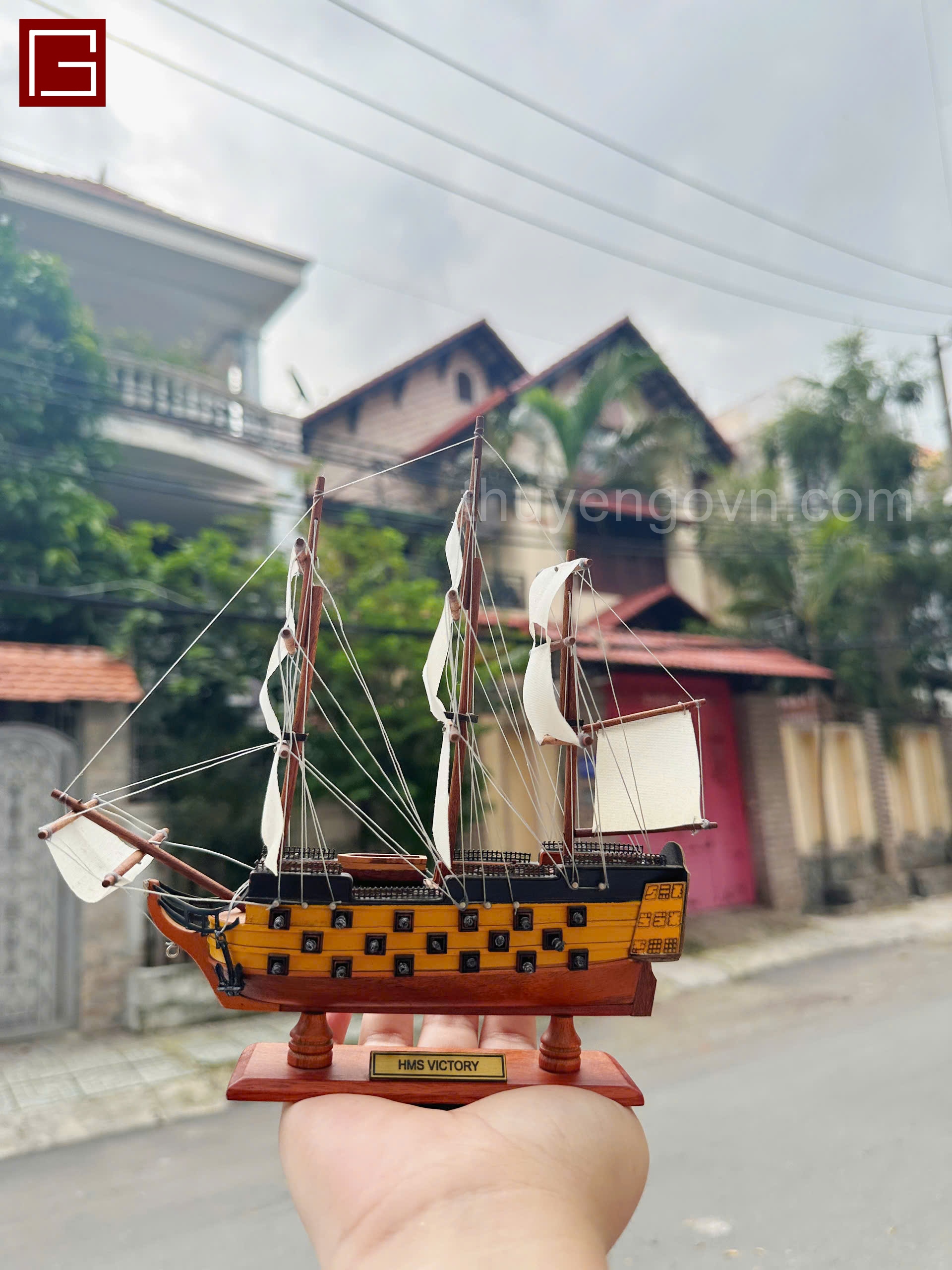 Mô hình thuyền gỗ HMS VICTORY kích thước nhỏ 20cm, thuyền gỗ phong thủy, mô hình trang trí, decor phòng học