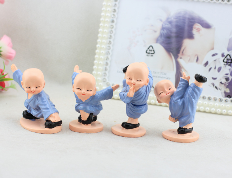 Combo 4 Tượng Chú Tiểu Đánh Võ Dễ Thương Trang Trí Xe Hơi, Bàn Làm Việc, Bonsai PaKaSa