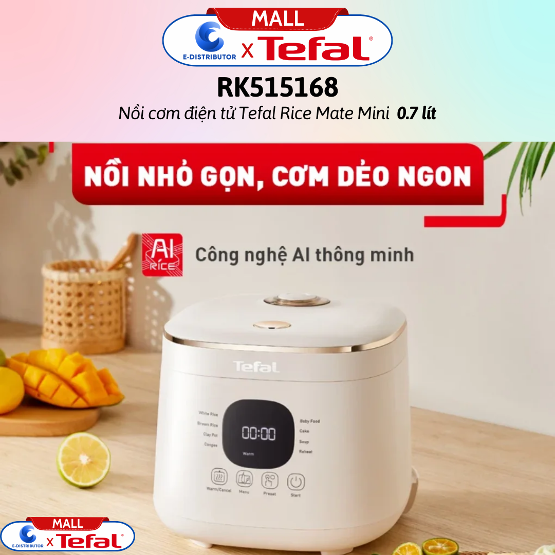 Nồi cơm điện tử Tefal Rice Mate Mini 0.7 lít RK515168 - Hàng Chính Hãng - Bảo Hành 12 Tháng - Dung tích: 0.7 lít Công suất: 350W