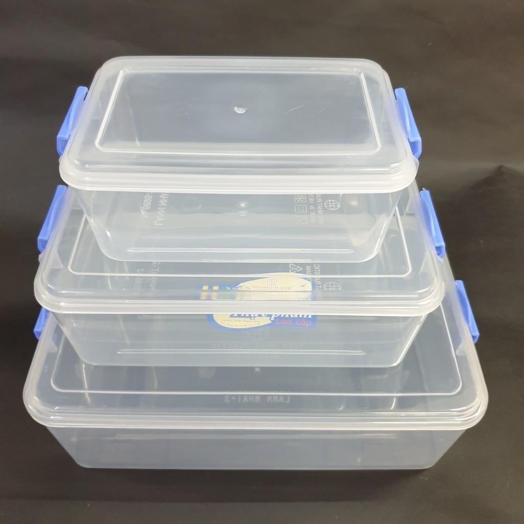 Bộ 3 Hộp Nhựa Đựng Thực Phẩm, Hộp Đựng Thức Ăn Để Tủ Lạnh Hình Chữ Nhật MH6695
