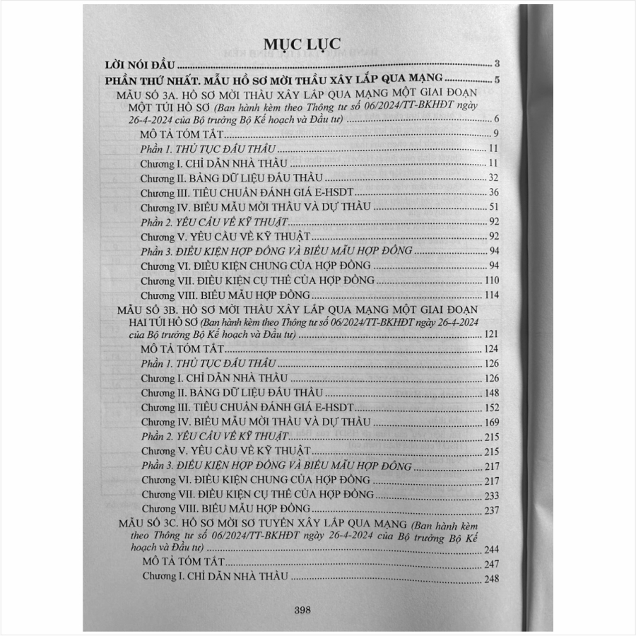 Sách Tuyển Tập Các Mẫu Hồ Sơ Mời Thầu Xây Lắp Qua Mạng – Thông tư 06/2024/TT-BKHĐT - Thông tư số 07/2024/TT-BKHĐT (V2419D)